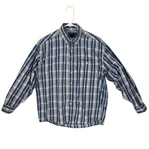 Cambridge Classics Mens Plaid Button Down Shirt Blue Green Cotton Medium